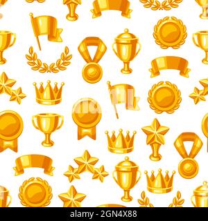 Awards and trophy seamless pattern. Reward items sports or corporate competitions. Stock Vector