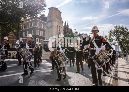 ROYAL NAVY VETERANS MARCH FOR FALLEN COMRADES AT THE CENOTAPH IN WHITEHALL, LONDON, UK 12th September 2021. This was the first-time veterans have marc Stock Photo