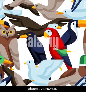 Seamless pattern with stylized birds. Image of wild birds in simple style. Stock Vector