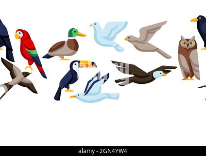 Seamless pattern with stylized birds. Image of wild birds in simple style. Stock Vector