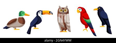 Set of stylized birds. Image of wild birds in simple style. Stock Vector