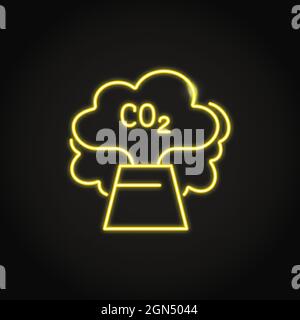 Neon carbon emission icon in line style. Plant chimney with co2 cloud. Air pollution symbol. Vector illustration. Stock Vector