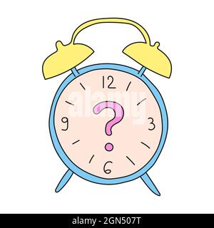Colored watches with a pink question mark instead of arrows. Vector illustration. Stock Vector