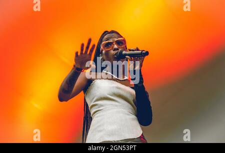 Malmoe, Sweden. 10th, September 2021. The Swedish singer and songwriter Sabina Ddumba performs a live concert at Pildammsteatern in Malmoe. (Photo credit: Gonzales Photo - Joe Miller). Stock Photo