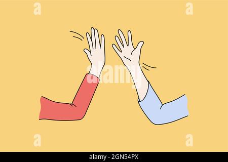 Giving five and greeting concept. Human hands ready to give five to each other support and congratulate with something vector illustration  Stock Vector