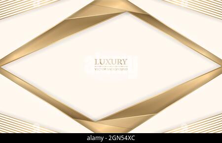 Elegant realistic cream shade luxury design background with golden lines and shadows. Beige and gold paper cut 3d concept. Vector illustration. Stock Vector