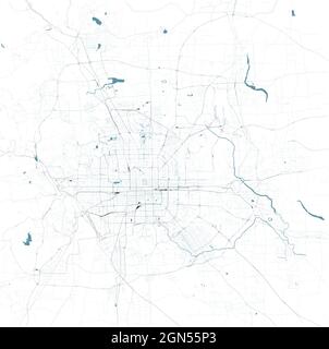 Satellite view of the city of Beijing, China. Vector map of the city. Roads, highways, railway lines, waterways and secondary roads of the capital Stock Vector