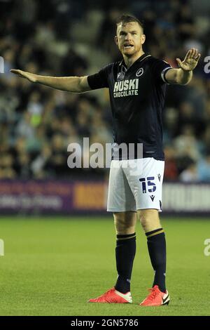London, UK. 22nd Sep, 2021. Alex Pearce of Millwall looks on. Carabao cup 3rd round match, Millwall v Leicester City at the Den in London on Wednesday 22nd September 2021. this image may only be used for Editorial purposes. Editorial use only, license required for commercial use. No use in betting, games or a single club/league/player publications. pic by Steffan Bowen/Andrew Orchard sports photography/Alamy Live news Credit: Andrew Orchard sports photography/Alamy Live News