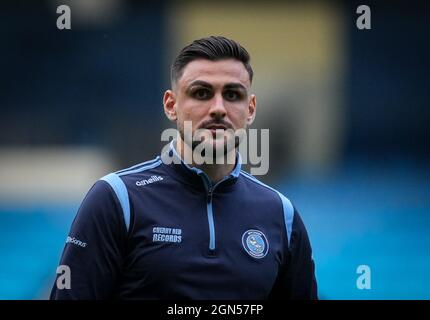 Manchester, UK. 21st Sep, 2021. Ryan Tafazolli of Wycombe Wanderers pre match during the Carabao Cup match between Manchester City and Wycombe Wanderers at the Etihad Stadium, Manchester, England on 21 September 2021. Photo by Andy Rowland. Credit: PRiME Media Images/Alamy Live News Stock Photo