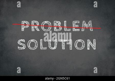 The words problem and solution are standing on a chalkboard Stock Photo