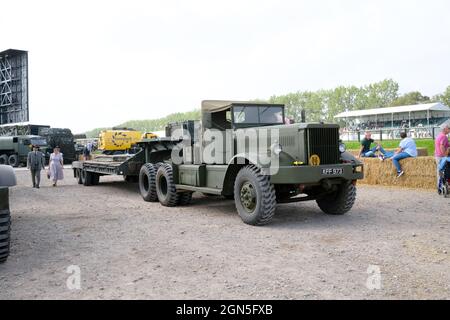 September 2021 - Diamond T heavy transport trucks in the Military display at The Goodwood Revival race meeting for vintage cars and motorbikes. Stock Photo