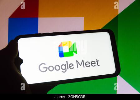 In this photo illustration a MeWe app seen displayed on a smartphone with  the MeWe logo in the background. (Photo by Thiago Prudencio / SOPA  Images/Sipa USA Stock Photo - Alamy