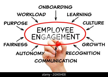 Hand drawing Employee Engagement diagram business concept with marker isolated on white background. Stock Photo