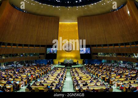 New York, United States of America. 21 September, 2021. U.S President Joe Biden delivers an address to the United Nations General Assembly September 21, 2021 in New York City, New York. Credit: Adam Schultz/White House Photo/Alamy Live News Stock Photo