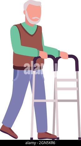 man senior walking with walker tool at street cartoon vector Stock ...