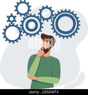Puzzled man looking for problem solution Stock Vector