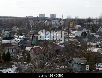 Kovrov, Russia. 22 March 2017. Collective gardens in early spring. View from a multistory building Stock Photo