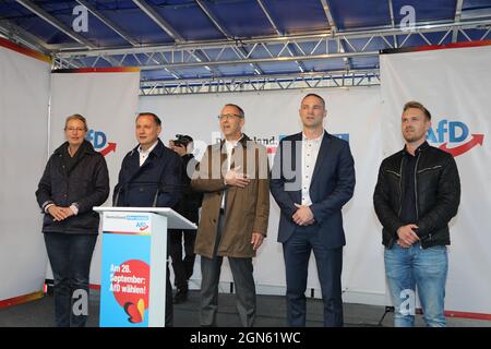 Alice Weidel,Tino Chrupalla,Jörg Urban,Sebastian Wippel,Jonas Dünzel bei einer Wahlkampfveranstaltung der AfD auf dem Marienplatz. Görlitz, 22.09.2021 Stock Photo