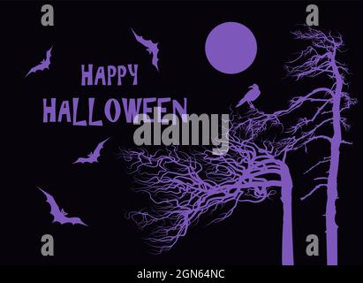 Halloween illustration on black background. Vector illustration. Stock Vector