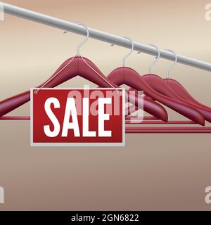 Wooden clothes hangers with sale label Stock Vector