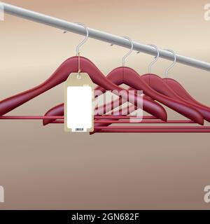 Wooden hangers with blank tag Stock Vector