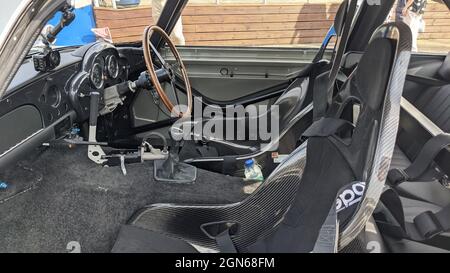 Silverstone, UK. 06th Sep, 2021. The interior of an Aston Martin DB5 stunt car used in the new James Bond film 'No Time to Die.' (to dpa: 'The man no one sees: Mark Higgins is James Bond's stunt driver') Credit: Philip Dethlefs/dpa/Alamy Live News Stock Photo