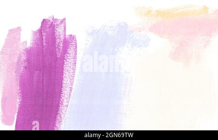 Handmade original organic acrylic pastel colors painted artwork texture abstract background. Purple, pink, light blue paintbrush. High-res scan file. Stock Photo