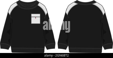 Crew neck Long sleeve With pocket cotton fleece jersey sweatshirt two color black, white vector fashion template for men’s. Stock Vector