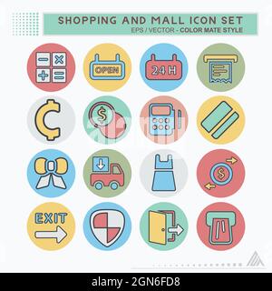 Set Icon Shopping and Mall - Color Mate Style - Simple illustration, Editable stroke, Design template vector, Good for prints, posters, advertisements Stock Vector