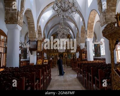 Interior view of the Monastery of the Holy Cross, Omodos, Limassol district, Cyprus. Stock Photo