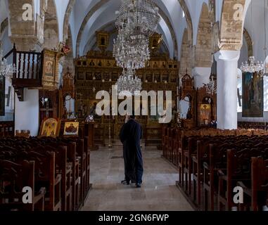 Interior view of the Monastery of the Holy Cross, Omodos, Limassol district, Cyprus. Stock Photo