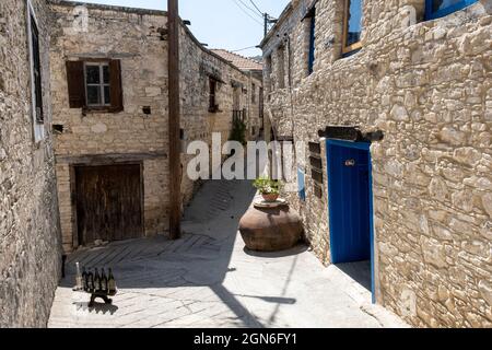 View of a back street in Omodos village, Cyprus Stock Photo