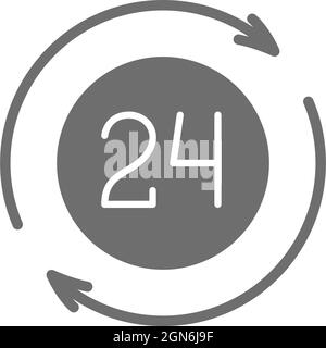 24 hour available services grey icon. Isolated on white background Stock Vector