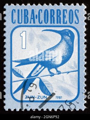 CUBA - CIRCA 1981: a stamp printed in the Cuba shows Hummingbird, Bird, circa 1981 Stock Photo