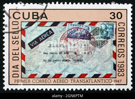 CUBA - CIRCA 1983: a stamp printed in the Cuba shows Spain-Havana Cover, circa 1983 Stock Photo