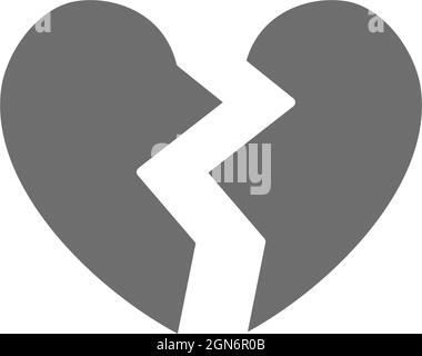 Broken heart, valentine day grey icon. Isolated on white background Stock Vector