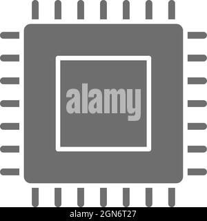Vector CPU microprocessor, computer chip grey icon. Stock Vector