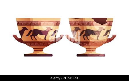 Broken ancient vases. Ceramic archaeological pot. Antique traditional clay jar for wine. Stock Vector