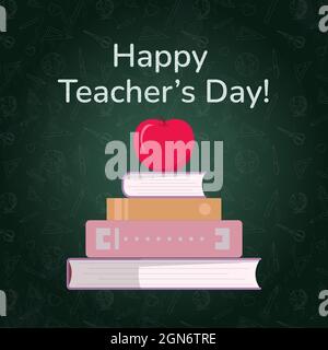 Happy teacher's day poster concept. Stack of colorful books Stock Vector