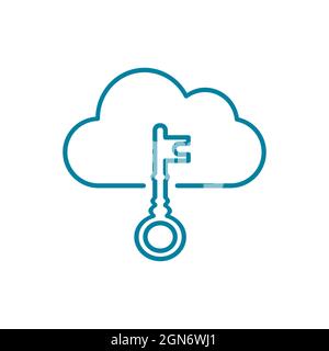 Cloud key line icon. Network security concept. Password user name protection. Data encryption idea. Online safety. Safe access to information. Vector. Stock Vector