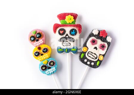 Candy skull lollipops isolated on white background Stock Photo