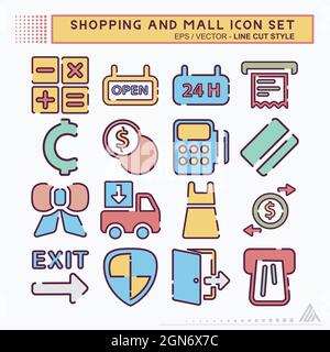 Set Icon Shopping and Mall - Line Cut Style - Simple illustration, Editable stroke, Design template vector, Good for prints, posters, advertisements, Stock Vector