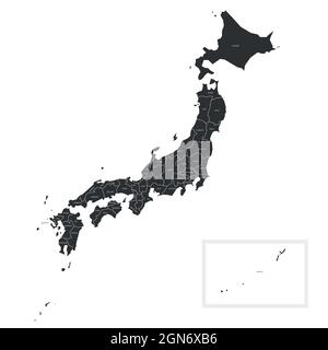 Grey political map of Japan. Administrative divisions - prefectures. Simple flat vector map with labels. Stock Vector