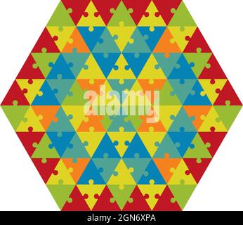 Puzzle pieces, jigsaw pieces template with triangle shape. Vector illustration. EPS10. Stock Vector