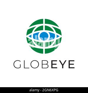 Human eye in the globe, vector logo design. Global vision abstract round icon. Stock Vector