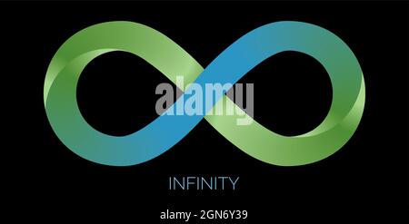 Infinity, eternity symbol in green and blue in three dimensional design. Vector illustration. EPS10. Stock Vector