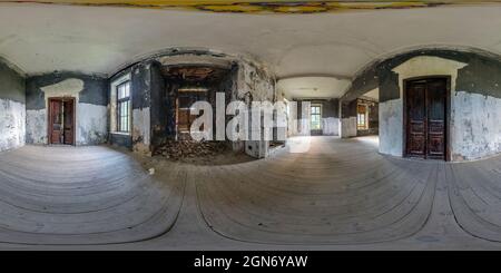 360 hdri panorama in abandoned empty concrete room or unfinished building in full seamless spherical panorama in equirectangular projection, ready AR Stock Photo