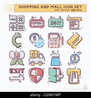 Set Icon Shopping and Mall - MBE Syle - Simple illustration, Editable stroke, Design template vector, Good for prints, posters, advertisements, announ Stock Vector