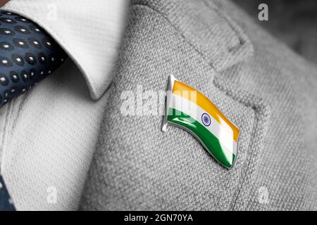 Metal badge with the flag of India on a suit lapel Stock Photo