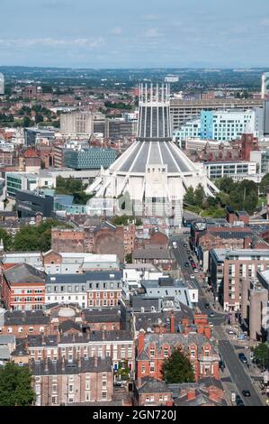 Around the UK - Views of Liverpool from the tower of the Anglican Cathedral. The highest Cathedral Tower in the UK Stock Photo